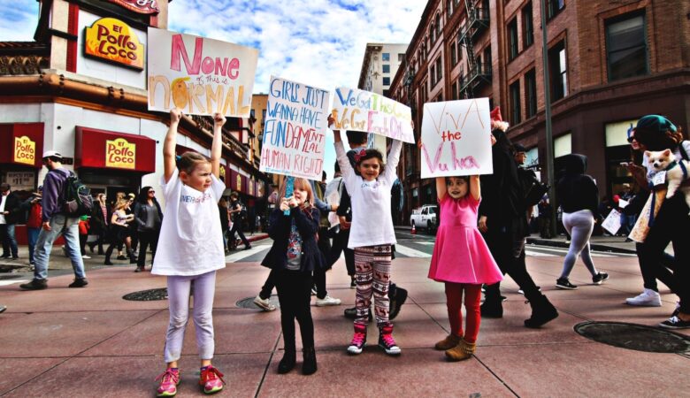 Children demonstrating for women rights.